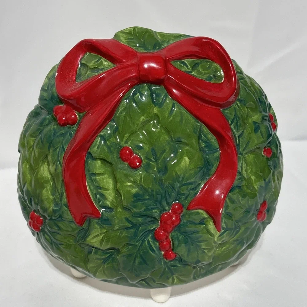 VTG 1998 Bathelle Christmas Toilet Brush Holder & Brush Ceramic Holiday New‎